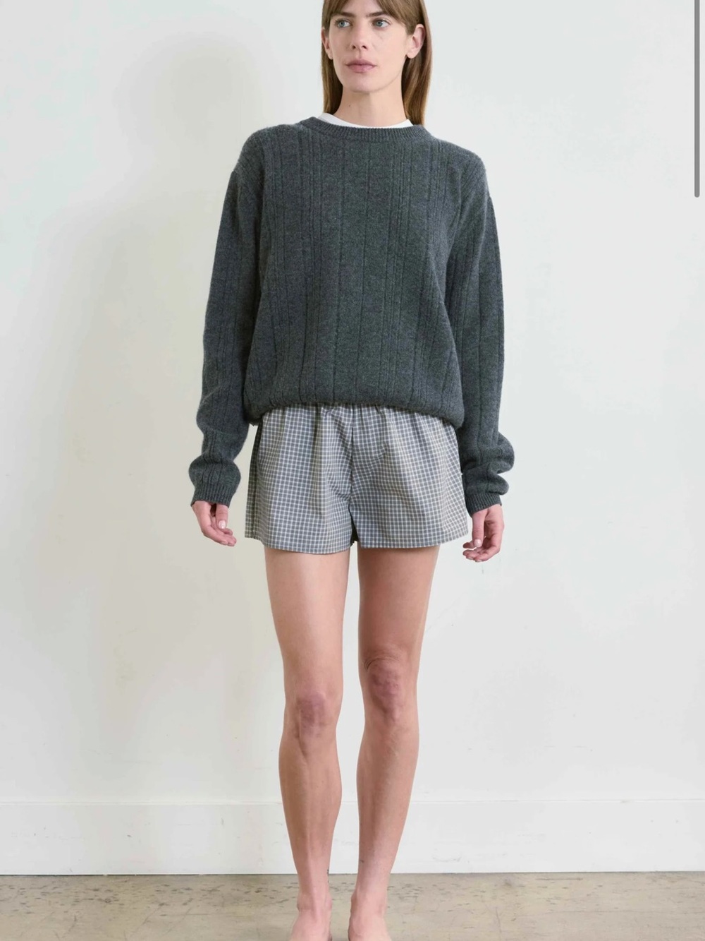 Women's Gray Gingham Athletic Shorts with Elastic Waist